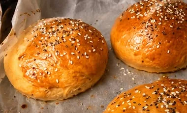 Golden sesame buns fresh from the oven